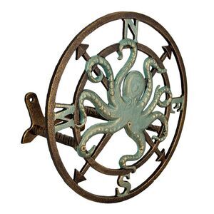 Cast Iron Octopus Compass Rose Garden Hose Holder 11.75 inch Coastal Decor